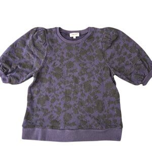 Goldie Purple Floral Sweatshirt Tee with Puffed Sleeves - Size XS